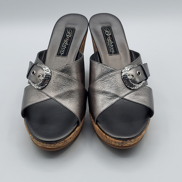 Brighton Summer Made In Italy Platfrom Cork Wedge Heel Sandals Pewter Women's 7 - Picture 2 of 10
